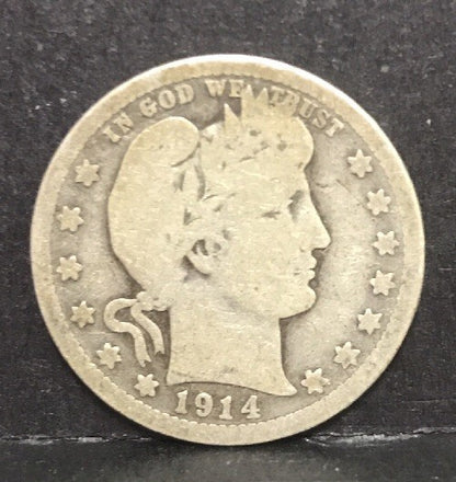 1914 P Silver Barber Quarter Better Key Date Philadelphia Coin Rare Scarce