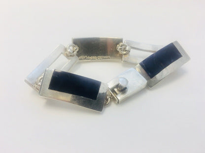 Vintage Taxco Mexico Sterling Silver 925 Lapis Lazuli Modernist Panel Bracelet