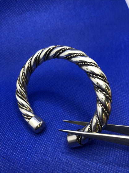 Designer MWS 925 Sterling Silver Twist Rope Design Open Cuff Bracelet