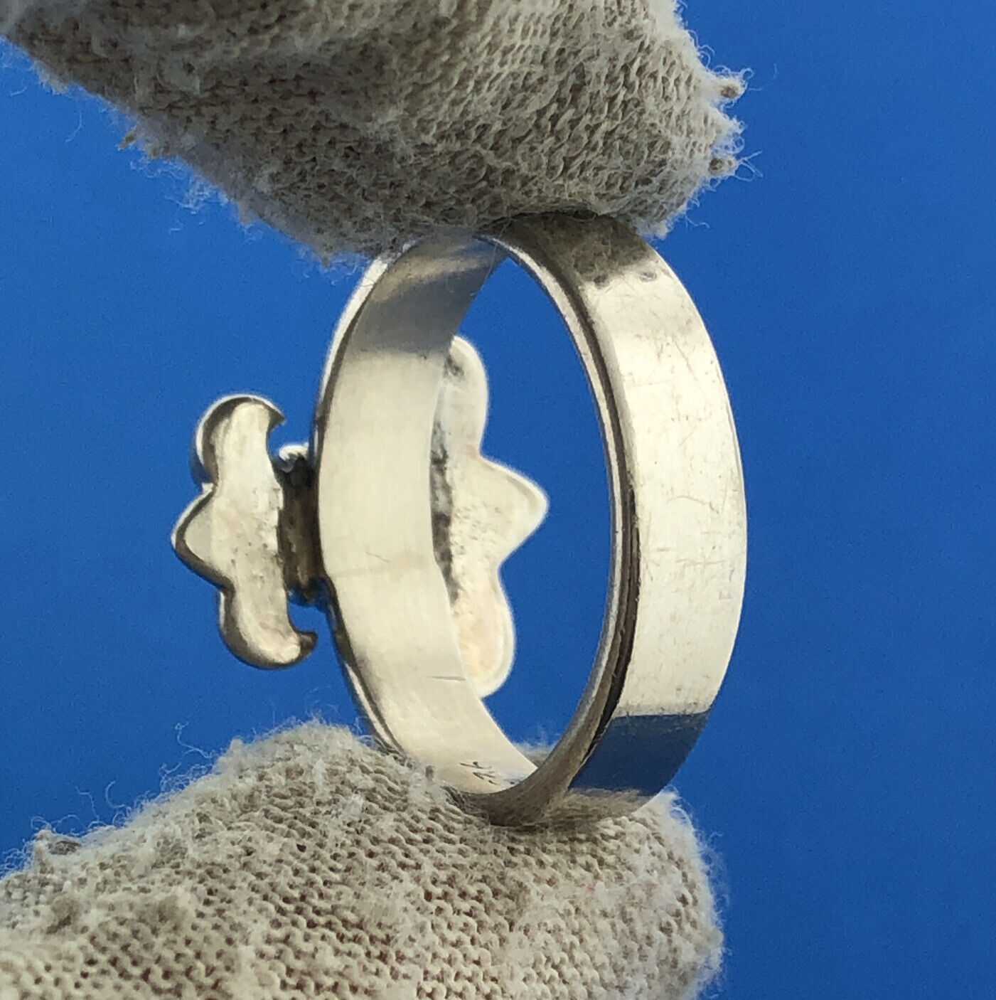 925 Sterling Silver Fleur De Lis Religious French Cigar Band Ring