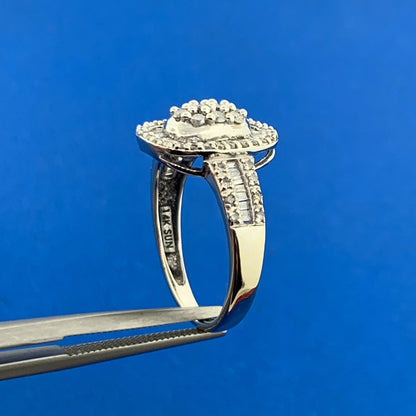 Designer 14K White Gold Diamond Cluster Double Halo Size 7 Engagement Ring