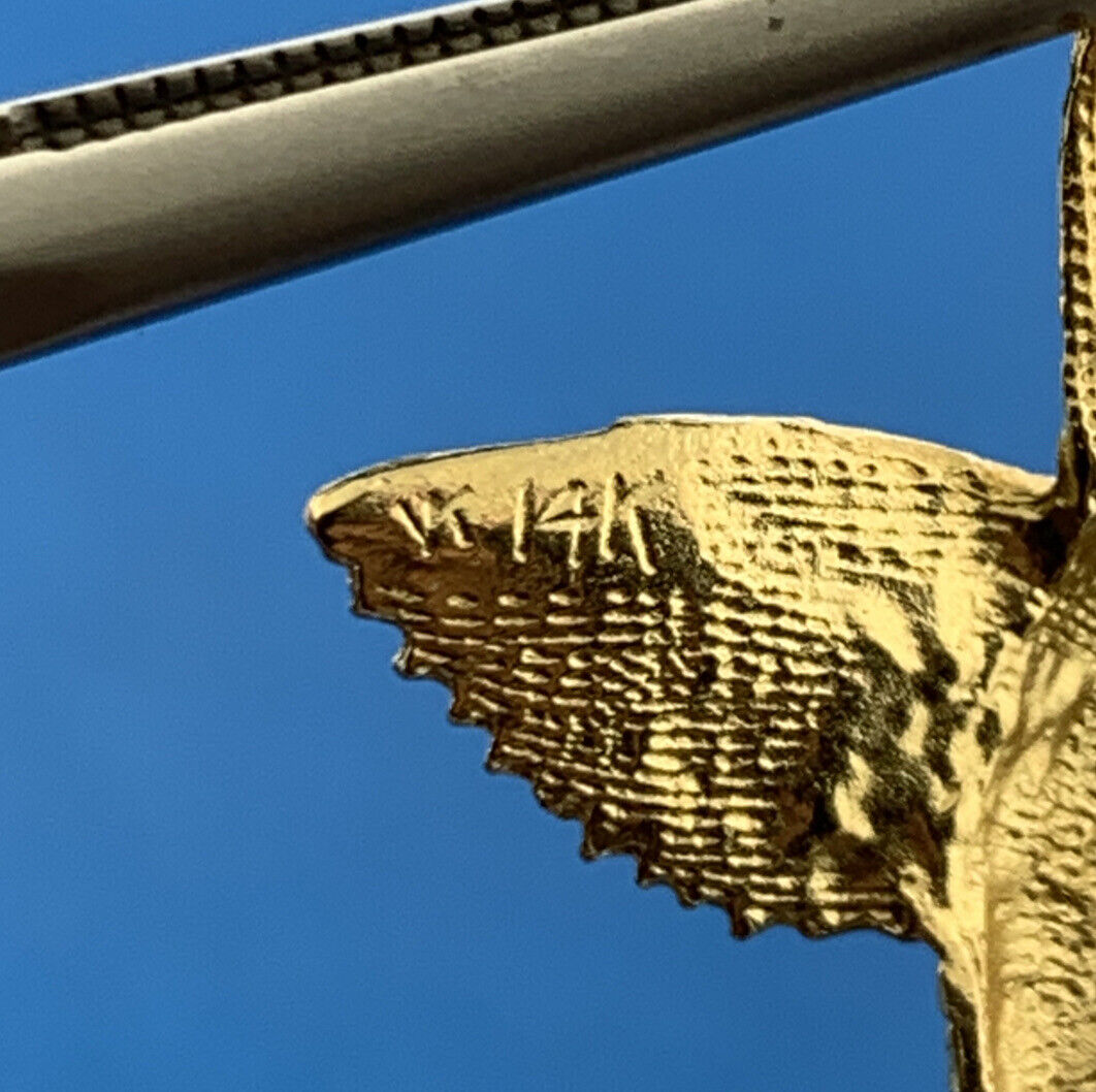 Designer 14K Yellow Gold Hummingbird Charm Drop Pendant