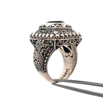 Designer Sarda 925 Sterling Silver Smoky Topa Filigree Square Statement Ring