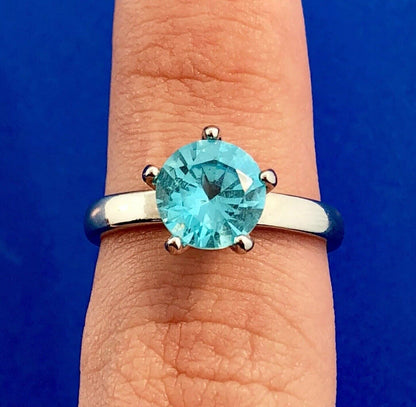 Stunning 925 Sterling Silver Aqua Blue Cubic Zirconia Solitaire Promise Ring