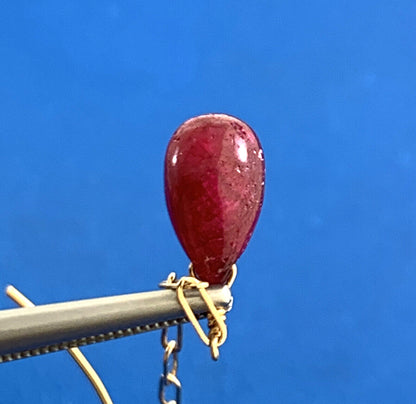 Modernist 14K Yellow Gold Ruby Teardrop Paper Clip Chain Dangle Earrings