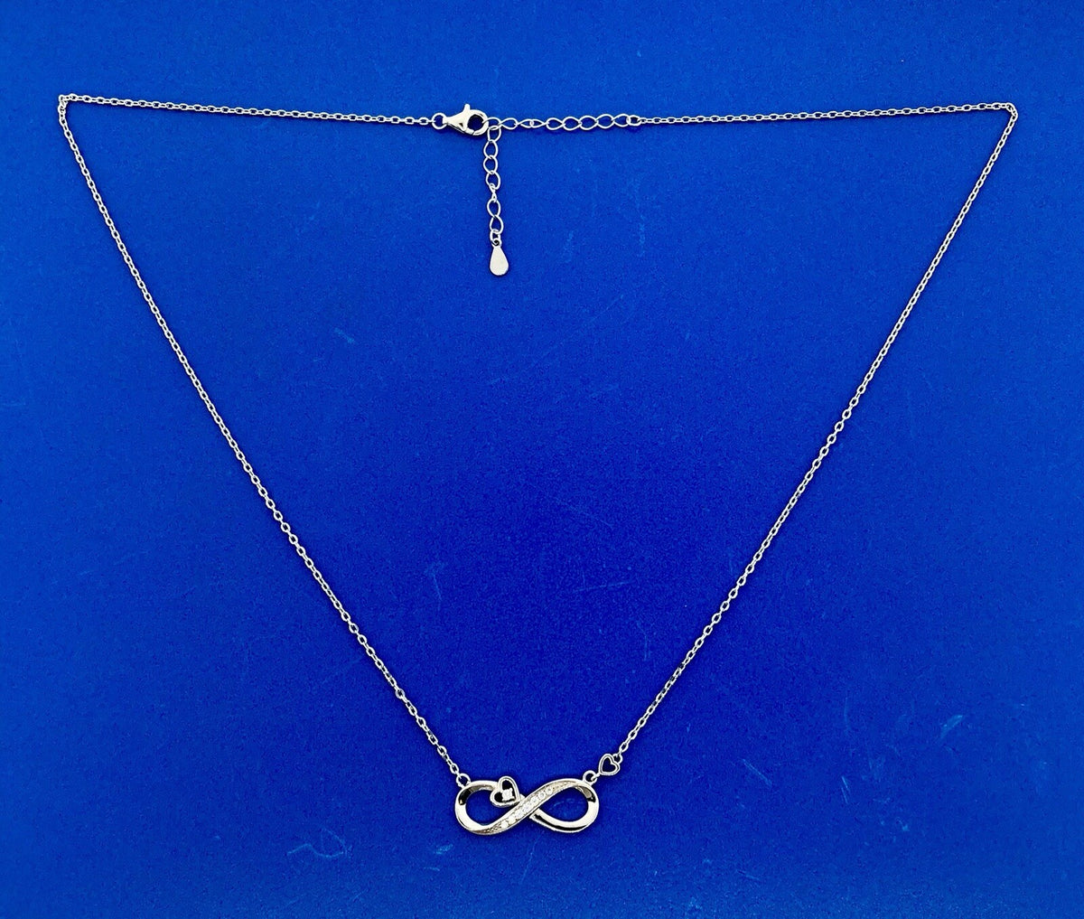 Lovely Sterling Silver 925 Diamond Infinity Eternity Figure 8 Heart Necklace