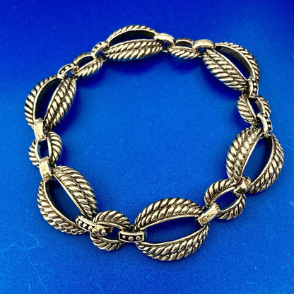 Designer 925 Sterling Silver 14K Gold Diamond Ribbed Cable Link Tennis Bracelet