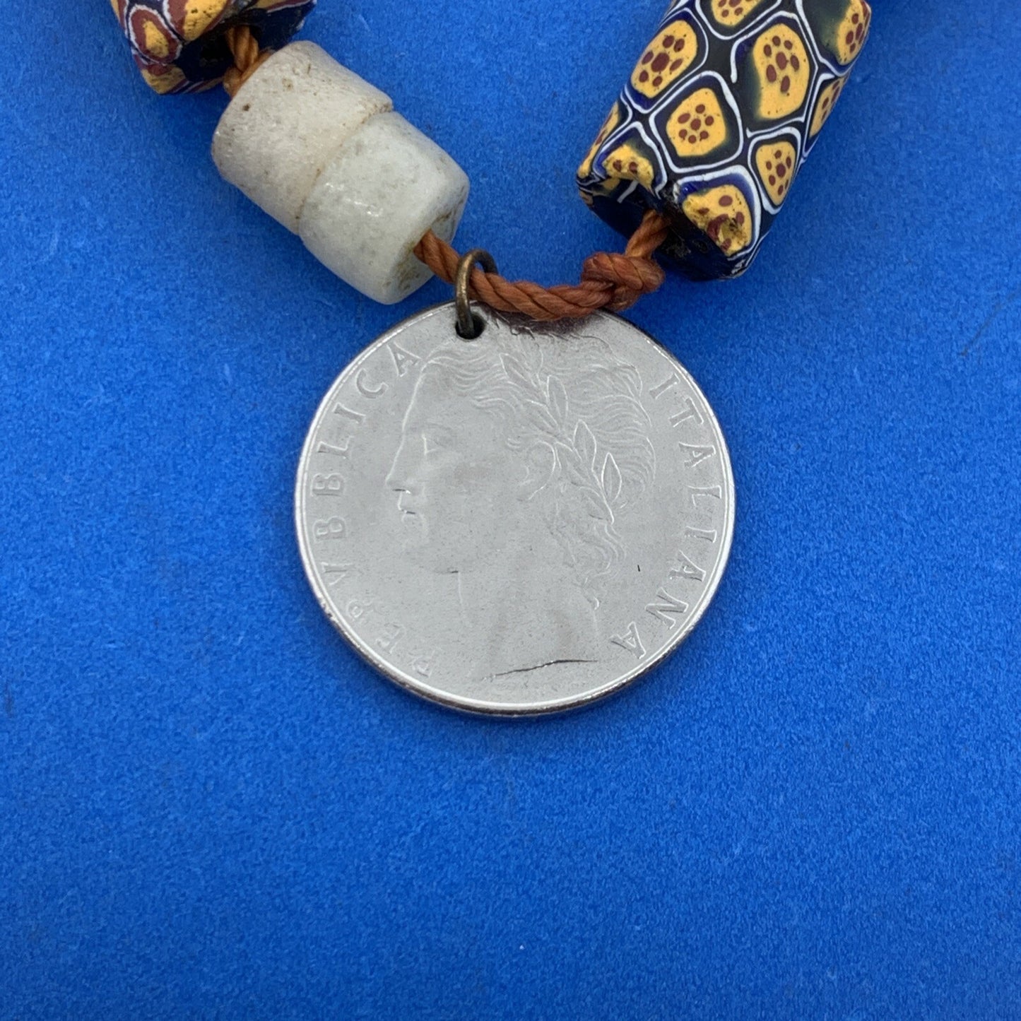 1970's Runway Couture Italy Millefiori Clay Bead European Coin Agate Necklace