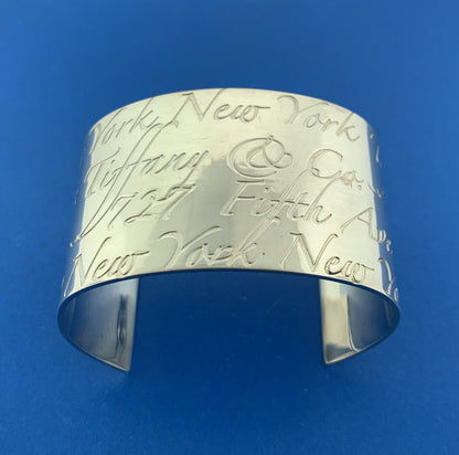 Tiffany & Co Sterling Silver Notes Collection Wide Script Cuff Bracelet
