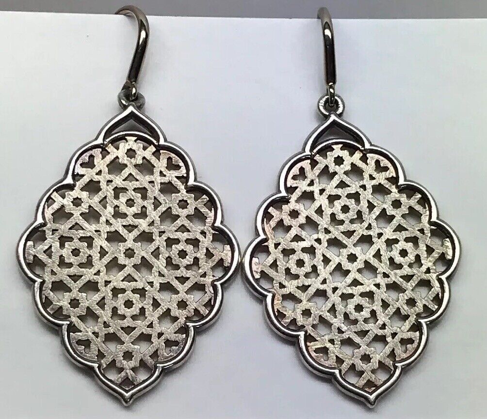 Sterling Silver Open Work Filigree Snowflake Abstract Statement Drop Earrings