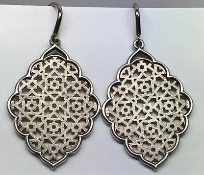 Sterling Silver Open Work Filigree Snowflake Abstract Statement Drop Earrings