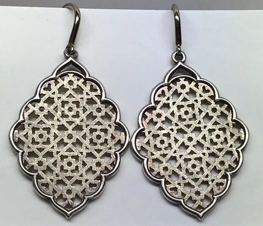 Sterling Silver Open Work Filigree Snowflake Abstract Statement Drop Earrings