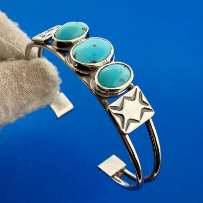 Native American Artisan Sterling Silver Sleeping Beauty Turquoise Cuff Bracelet