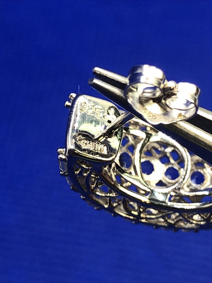 Designer 925 Sterling Silver Tanzanite & White Topaz Shrimp Style Stud Earrings