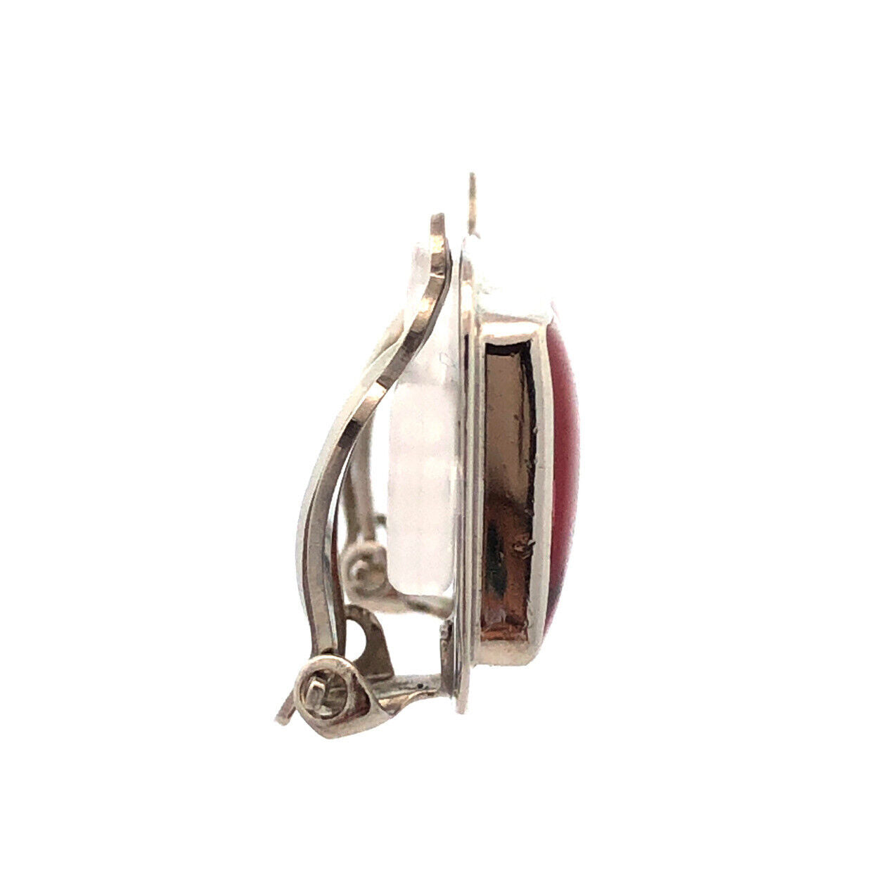 Designer Mexico Sterling Silver Brecciated Red Jasper Rectangle Clip Earrings