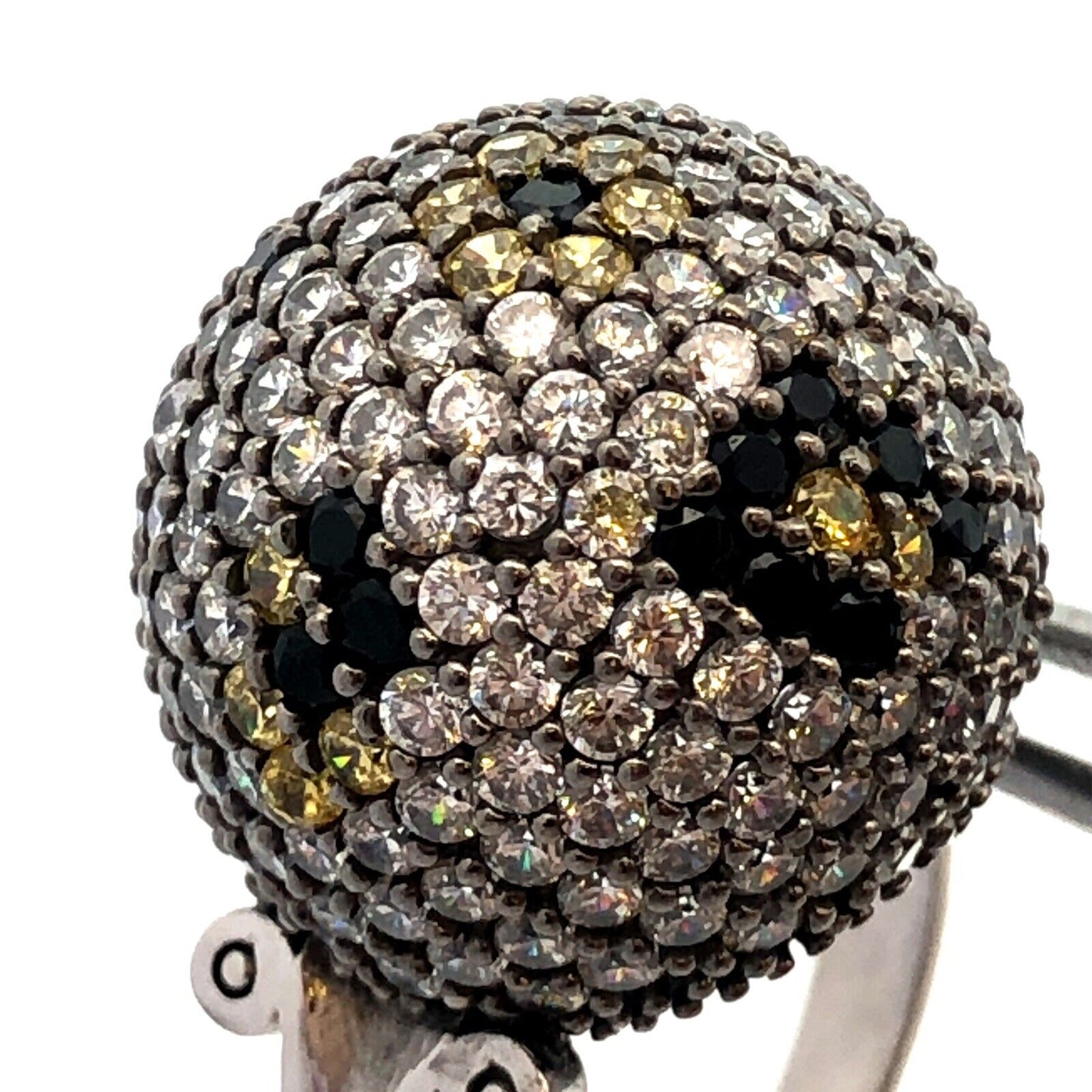 Designer SB 925 Sterling Silver White Yellow Cubic Zirconia Black Onyx Dome Ring