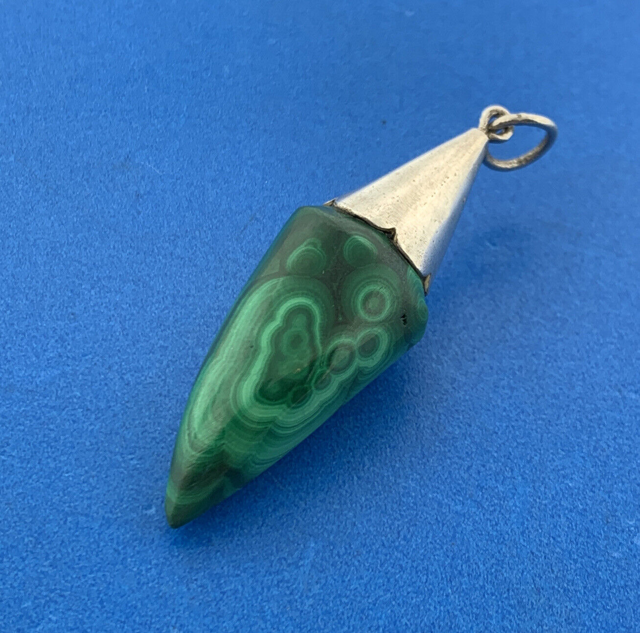 Stunning Sterling Silver 925 Cabochon Green Malachite Talismans  Dangle Pendant