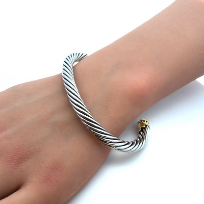 David Yurman 925 Sterling Silver 14K Yellow Gold 7mm Cable Cuff Bracelet