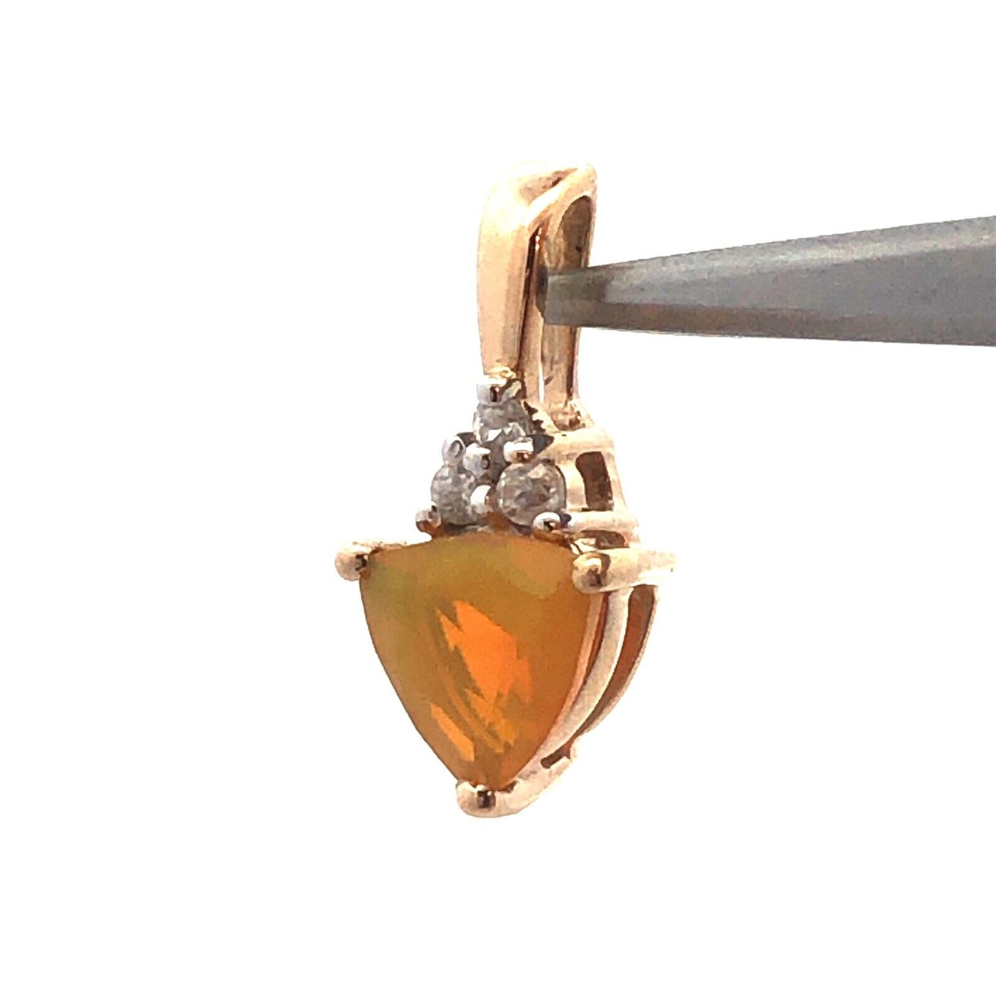 Designer TGGC 10K Yellow Gold Trillion Mexican Opal White Topaz Petite Pendant