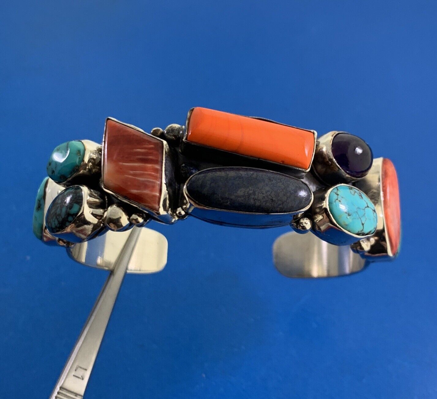 Sam Piaso Zuni Sterling Silver Turquoise Multi Gemstone Statement Cuff Bracelet