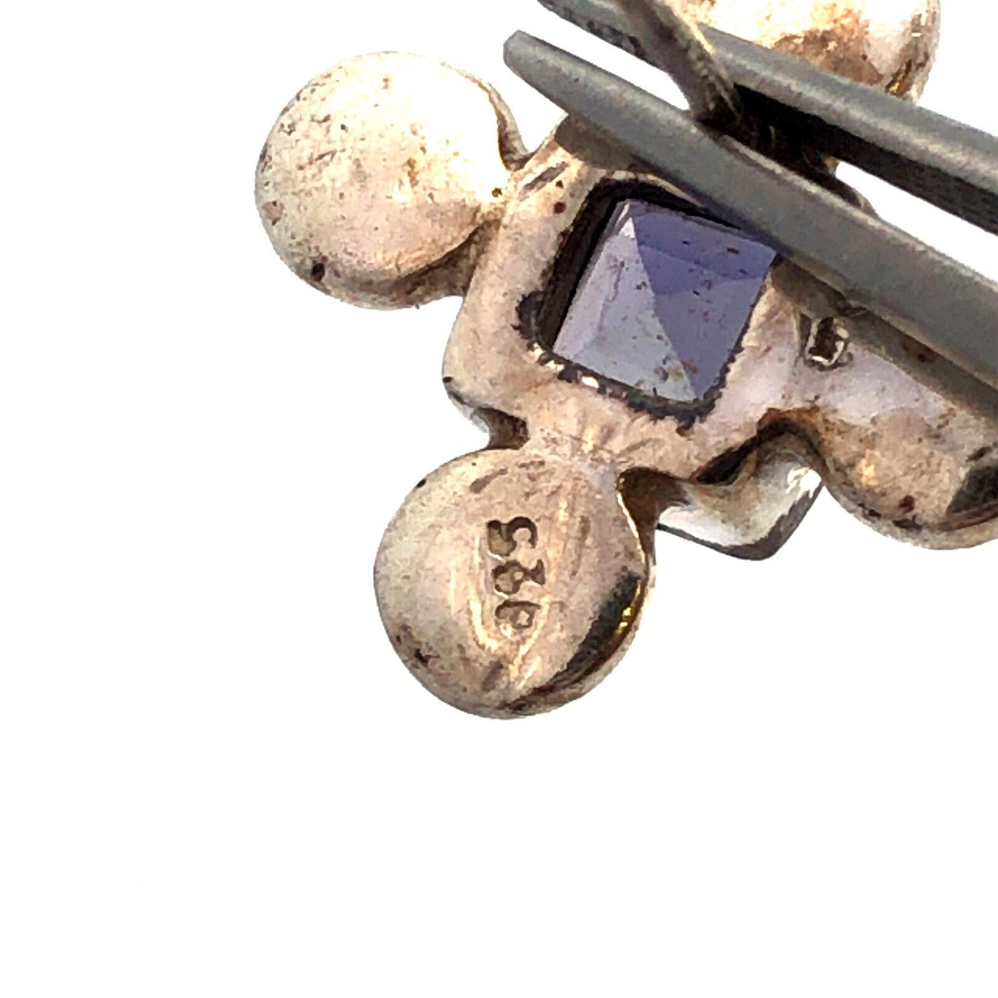 Vintage 925 Sterling Silver Square Purple Amethyst Cross Stud Earrings