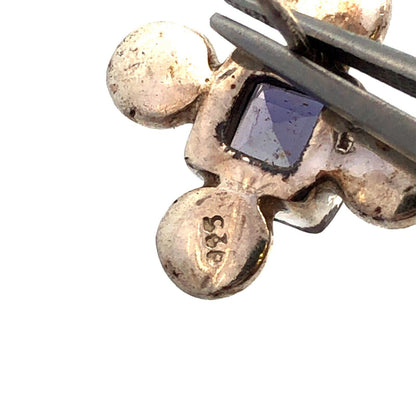 Vintage 925 Sterling Silver Square Purple Amethyst Cross Stud Earrings
