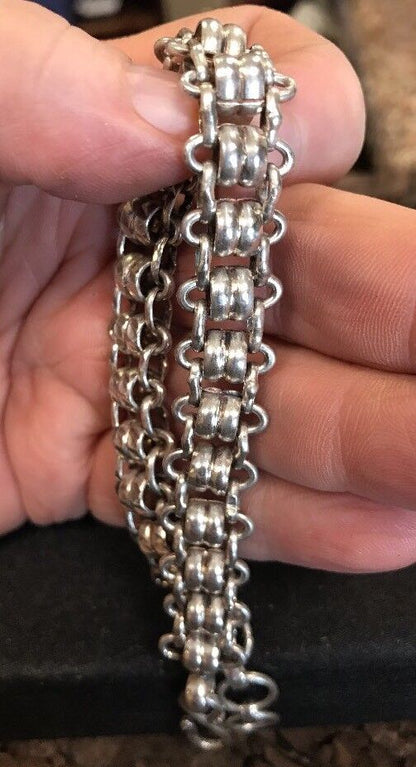Vintage Heavy Sterling Silver 925 Unisex Biker Railroad Track Link Bracelet