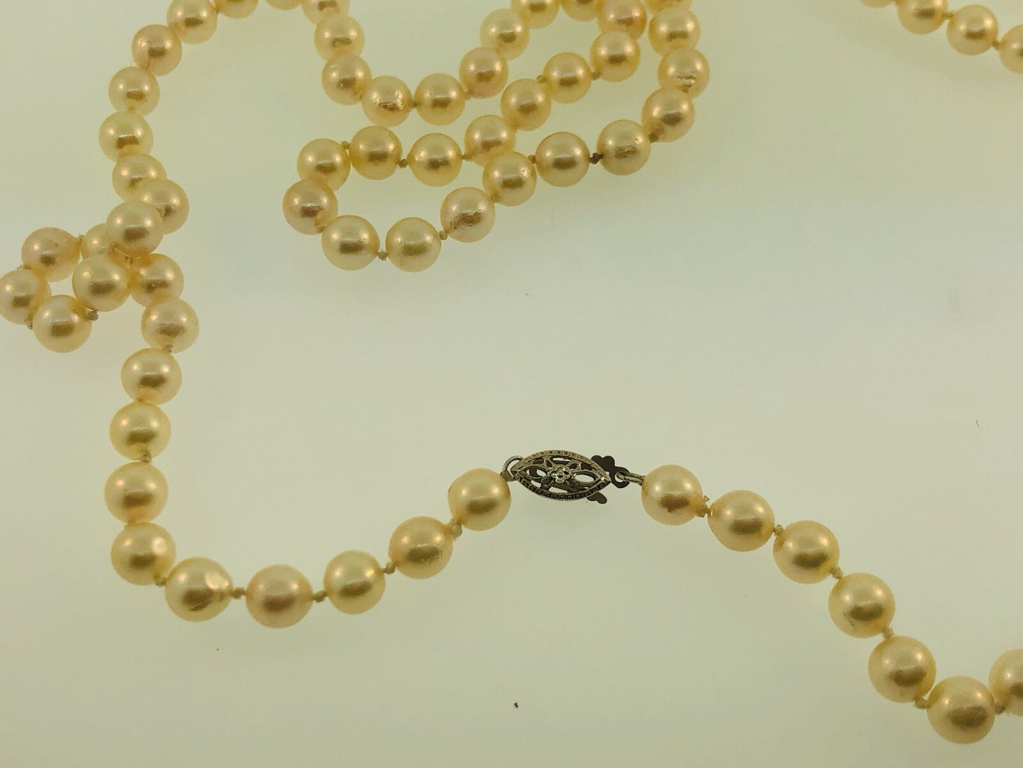 Vintage Retro 14K White Gold Pearl Wedding Bridal Sweetheart June Necklace 32"