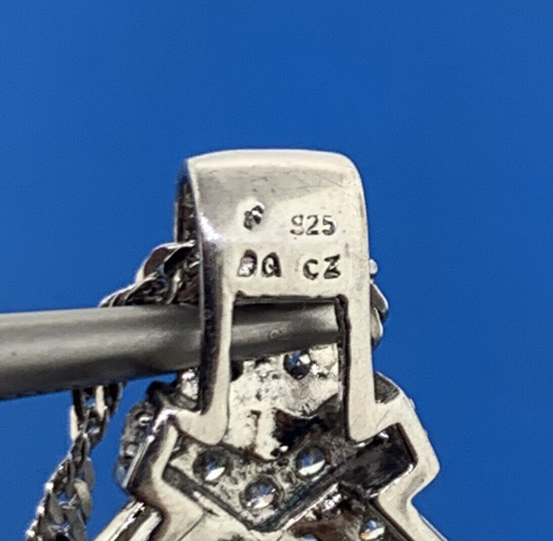 Designer Sterling Silver Diamonique Cubic Zirconia Statement Pendant Necklace