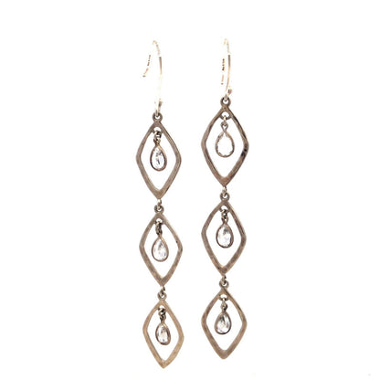 Estate 925 Sterling Silver Pear Cubic Zirconia CZ Oval Modernist Dangle Earrings