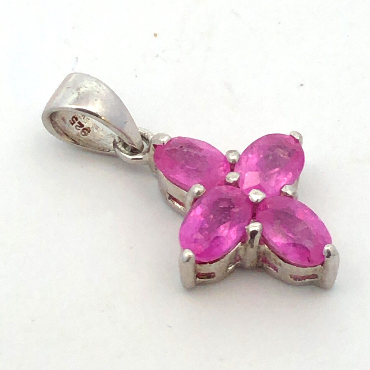 Designer TGGC 925 Sterling Silver Pink Oval Sapphire Cross Charm Pendant