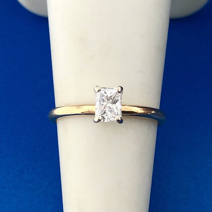 14K Yellow Gold Radiant Cut Diamond Solitaire Engagement Promise Ring
