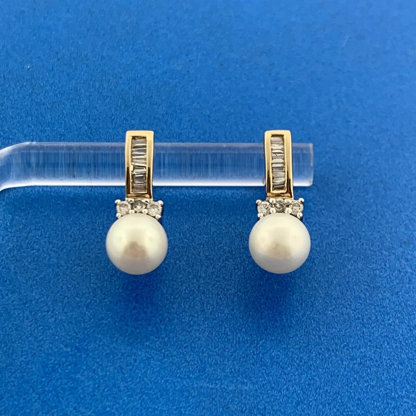 10K Yellow Gold Pearl Diamond June Bridal Anniversary Drop Stud Earrings