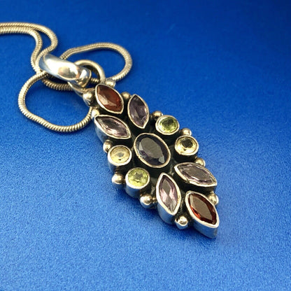 Vintage Designer FAS Italy Sterling Silver 925 Multi Stone Pendant Necklace