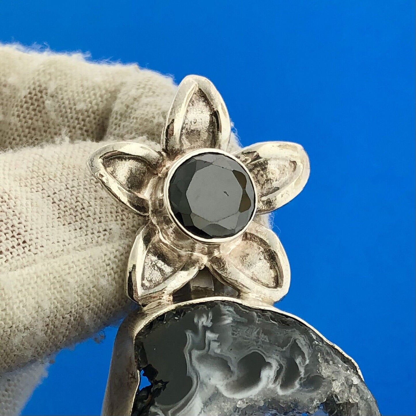 Stunning Sterling Silver 925 Druzy Quartz Black Chartreuse CZ Statement Pendant