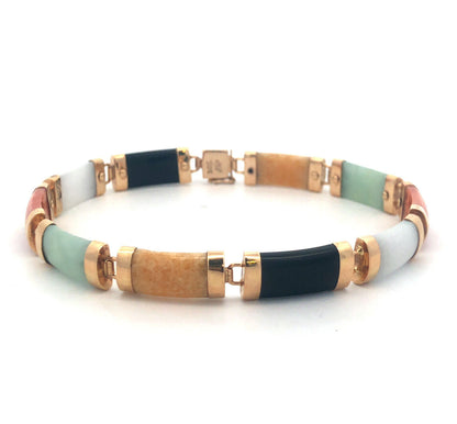 Designer MP 10k Yellow Gold Elongated Cabochon Multi-Stone 7.25" Panel Bracelet