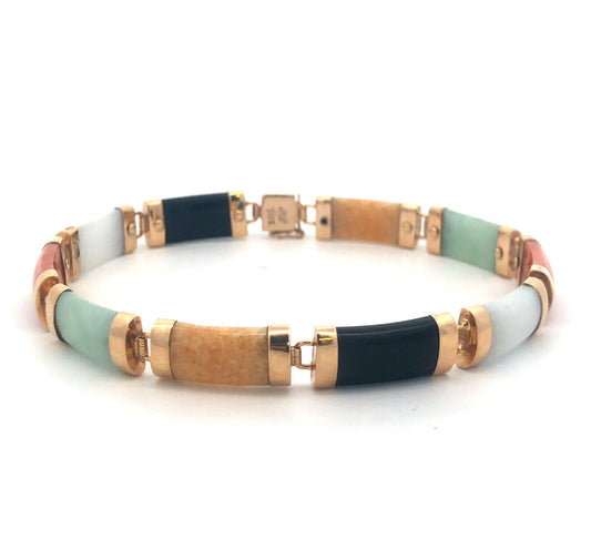 Designer MP 10k Yellow Gold Elongated Cabochon Multi-Stone 7.25" Panel Bracelet