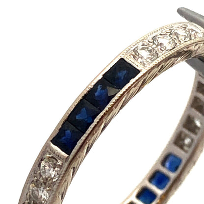 Designer BKC 14K White Gold Sapphire Diamond Wedding Anniversary Band Ring