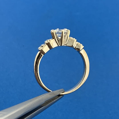 Vintage Design Sterling Silver Cubic Zirconia Solitaire w/ Round Accents Ring