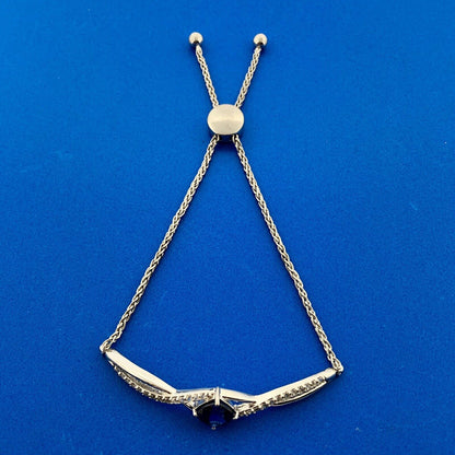 Stunning Sterling Silver 925 Cushion Blue Sapphire Lariat Bracelet