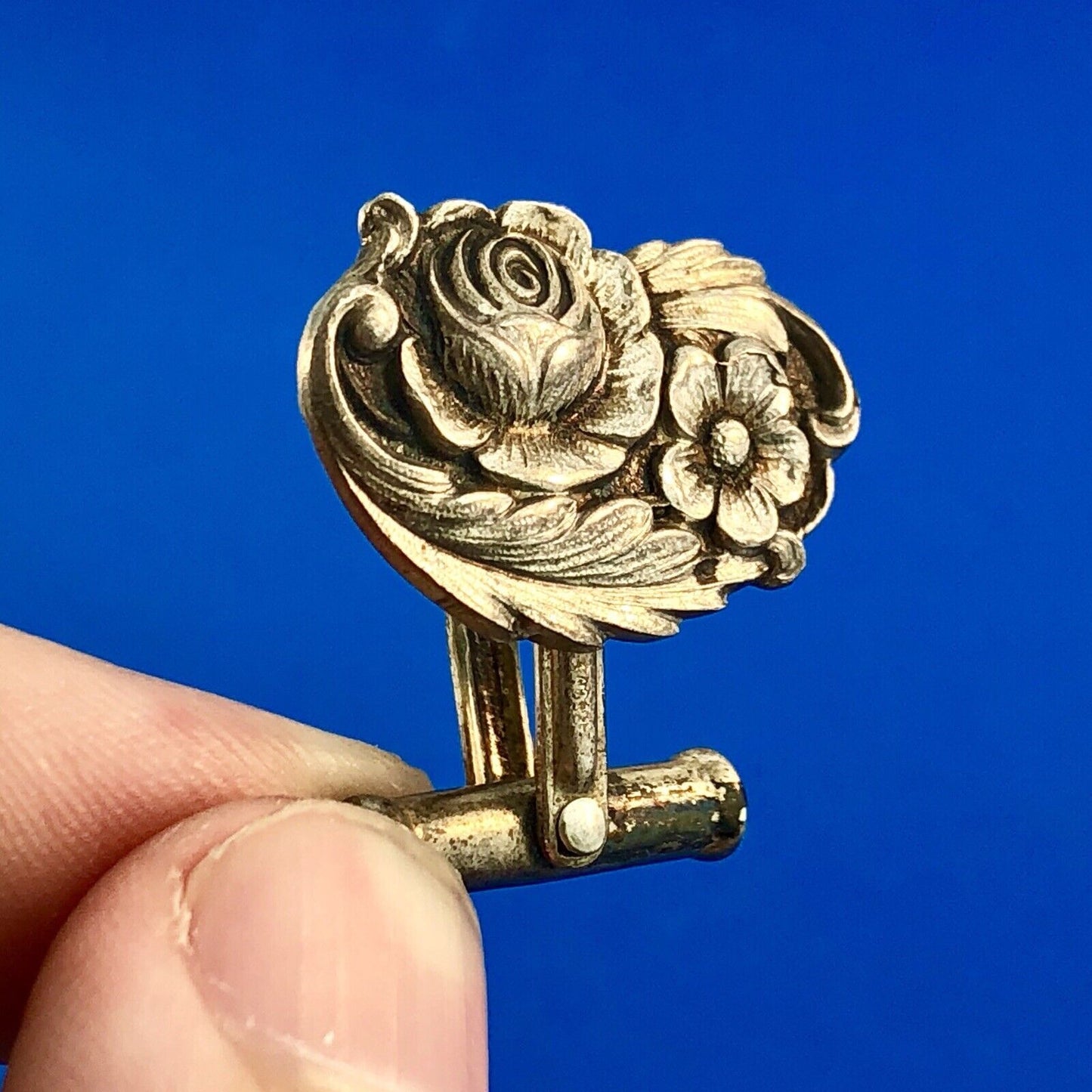 Art Deco S Kirk & Son 925 Sterling Silver Reposse Floral Patina Cuff Links