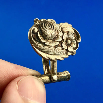 Art Deco S Kirk & Son 925 Sterling Silver Reposse Floral Patina Cuff Links