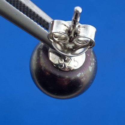 Designer 925 Sterling Silver Burgundy Wine Brown Pearl  10 mm Stud Earrings