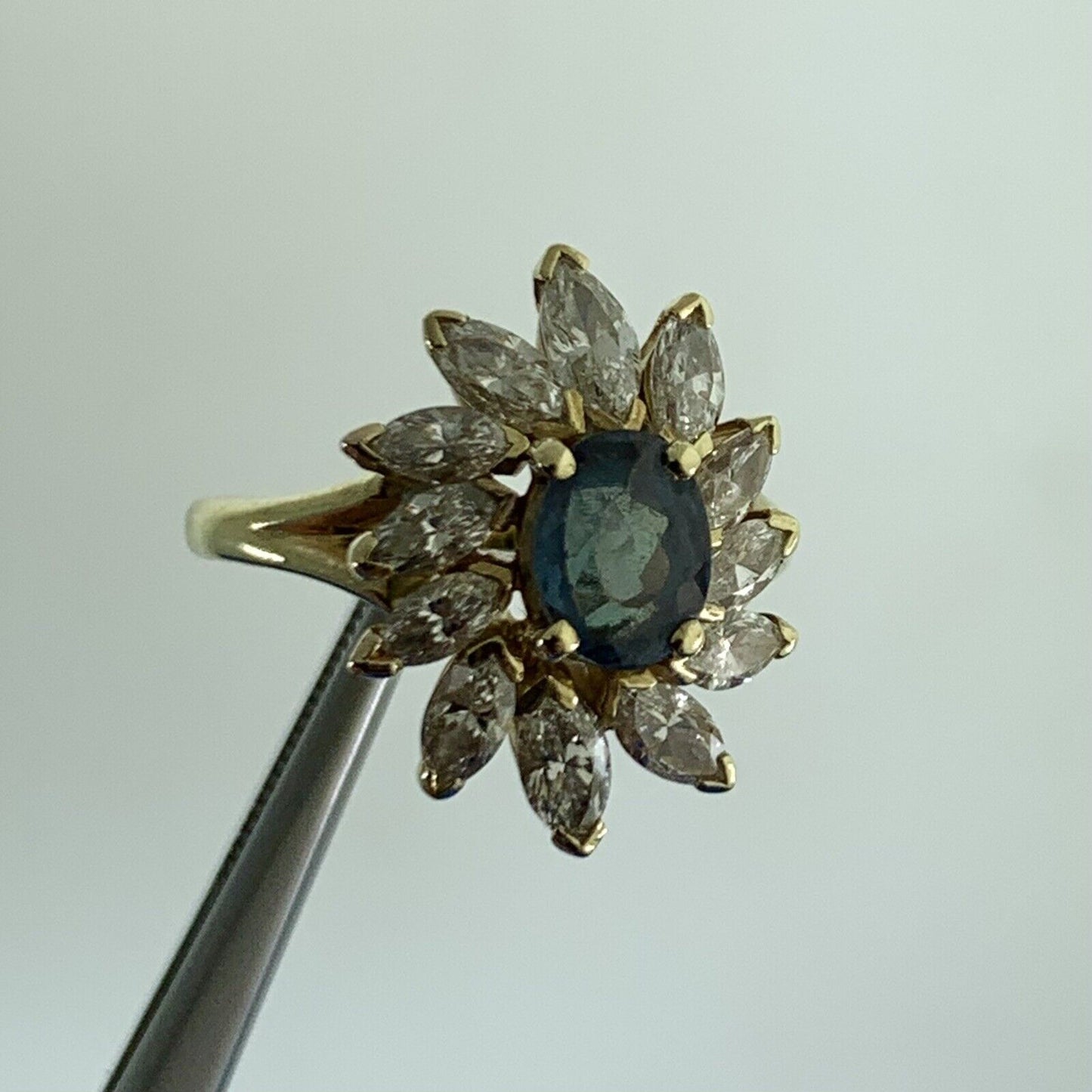 Vintage 18K Yellow Gold Topaz with Diamond Accented Statement Cocktail Ring