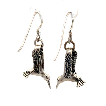 Vintage Designer 925 Sterling Silver 3D Hummingbird Drop Dangle Hook Earrings