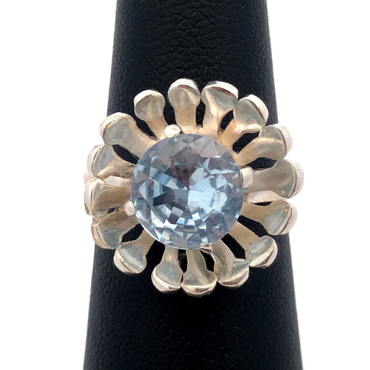 Vintage Designer Mexico 925 Sterling Silver Round Tanzanite Flower Cocktail Ring