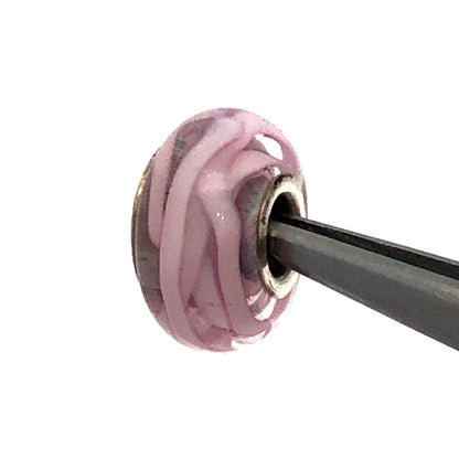 Designer Chamilia Sterling Silver Pink Swirl Murano Glass Slide Bracelet Charm