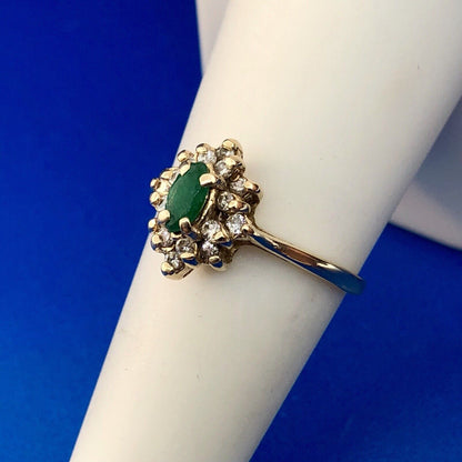 Vintage 14K Yellow Gold Emerald Diamond May Anniversary Sweetheart Ring