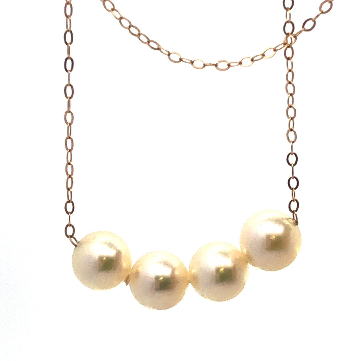 Designer 14K Yellow Gold Pearl Quartet Station Necklace