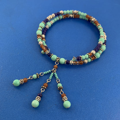 Sterling Silver 925 Turquoise Lapis Lazuli Carnelian Bead Bracelet Necklace